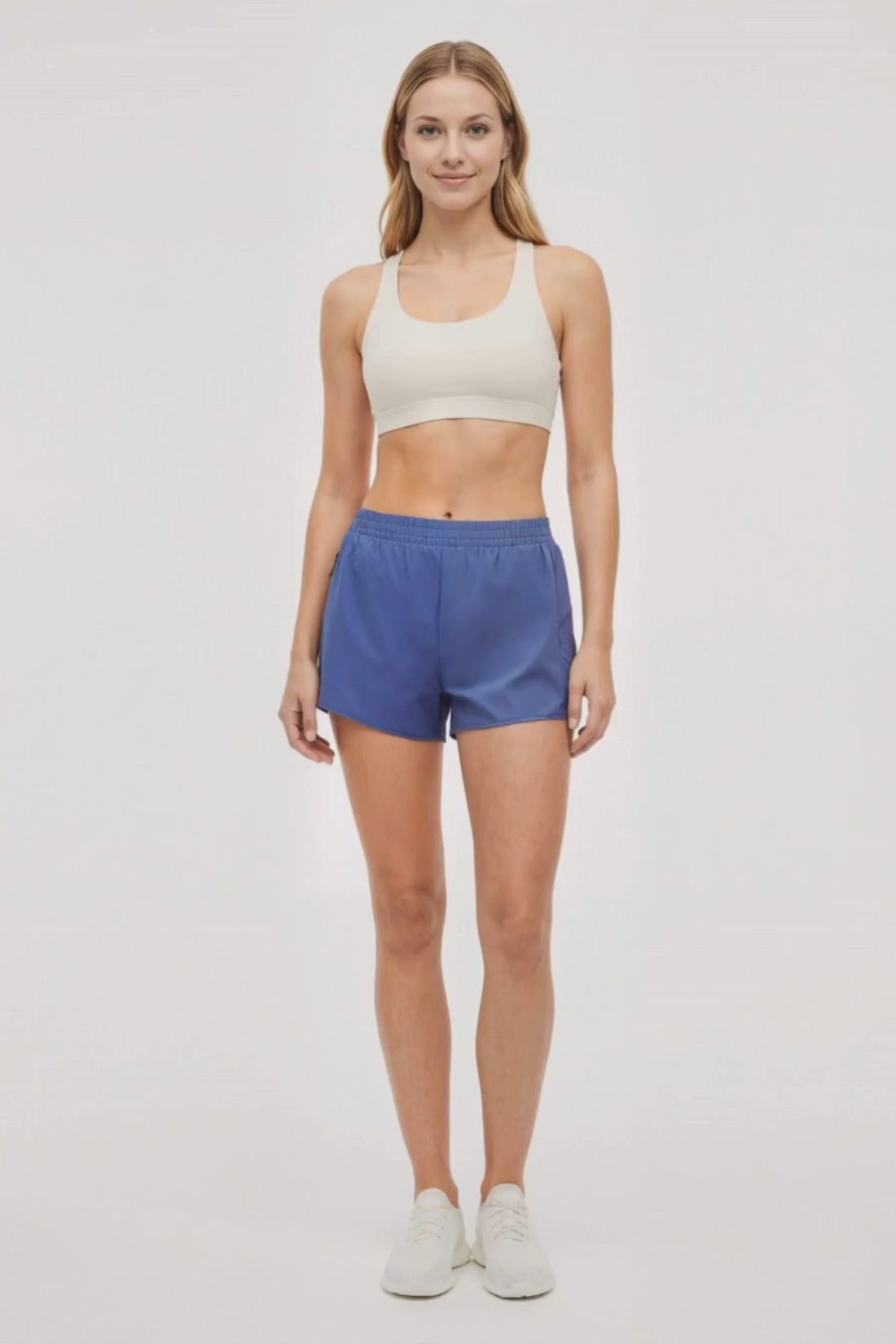 Victoria Short - Gray Blue, alternate angle view, showing visible design features and texture of the soft knit fabric.