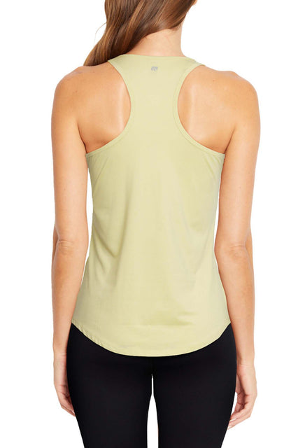Motion Tank, side view showing pocket placement, showing visible design features and texture of the soft knit fabric.. 