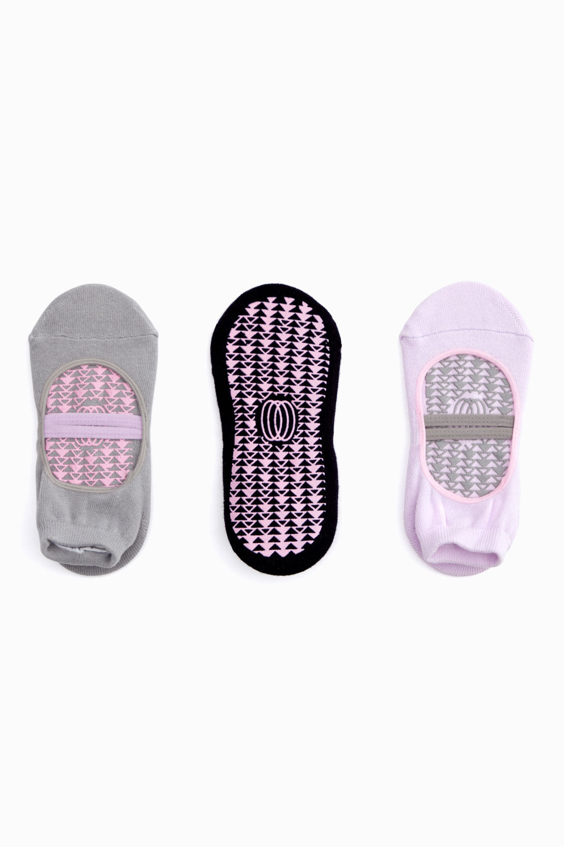 Yoga Grip Socks 3 Pack, flat view, showing visible design features and texture of the soft knit fabric. #color_lilac