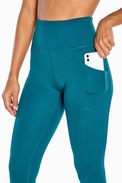 Balance Collection Eclipse Side Pocket Ankle Legging, alternate angle view, showing visible design features and texture of the stretch knit fabric.. 