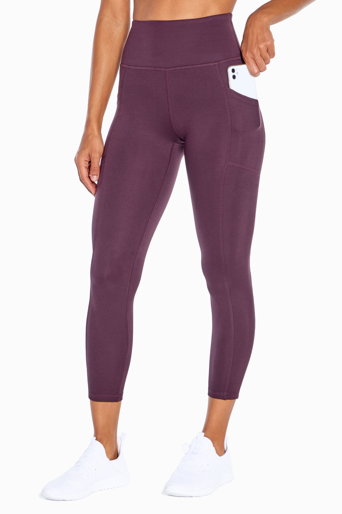 Balance Collection Eclipse Side Pocket Ankle Legging, alternate angle view, showing visible design features and texture of the stretch knit fabric.. 