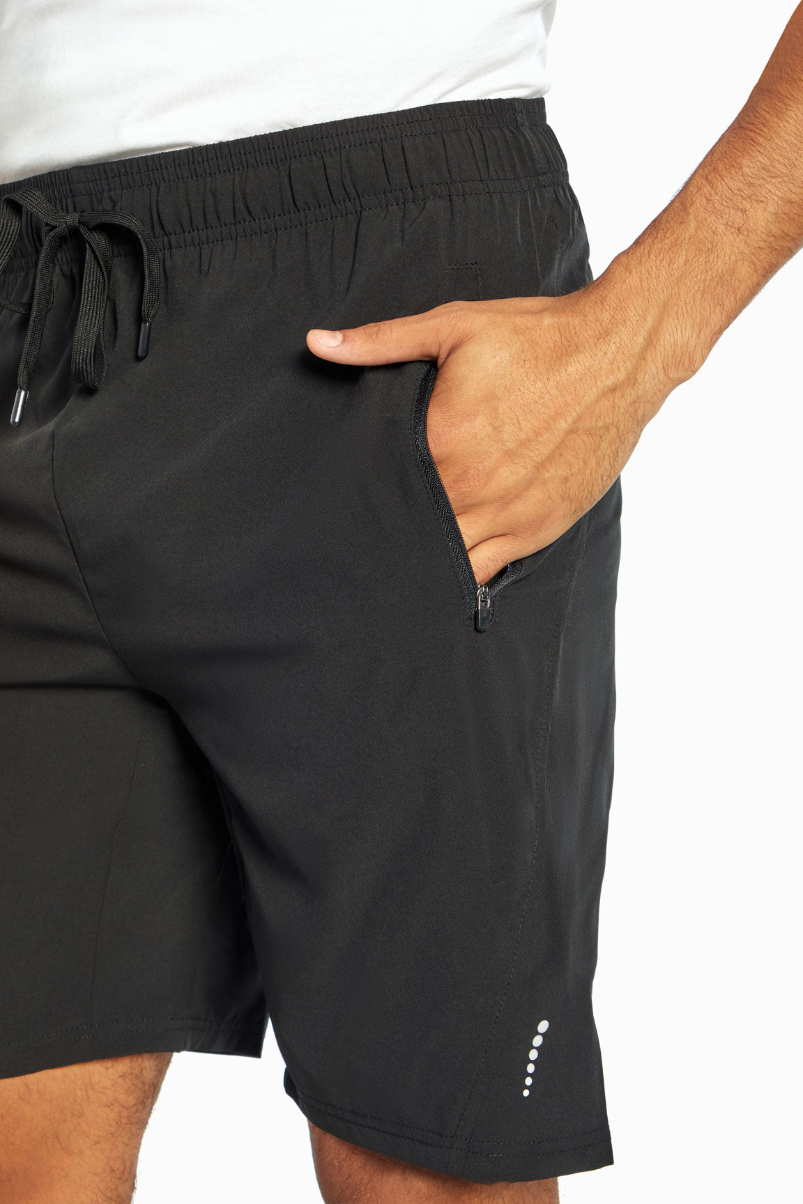 Balance Collection For Men Energy Black Short, front pocket view, showing visible design features and texture of the soft knit fabric. #color_black