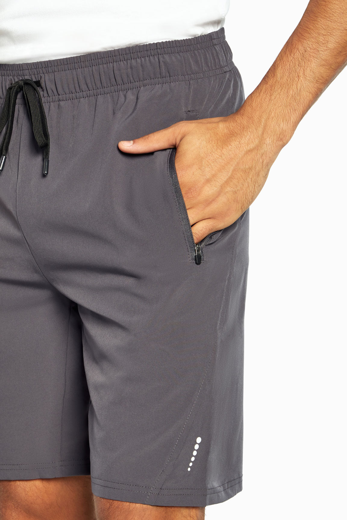 Balance Collection For Men Energy Grey Short, front pocket view, showing visible design features and texture of the soft knit fabric. #color_periscope